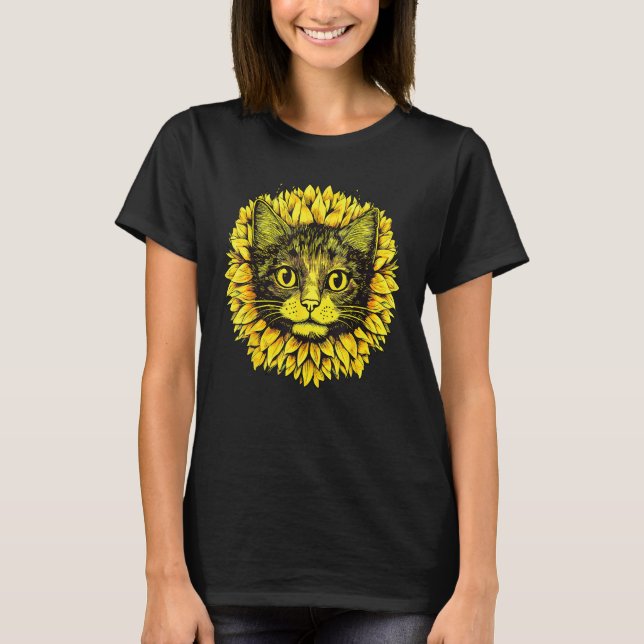 Camiseta Artistic  Cat Face in the middle of Sunflower Stan (Anverso)