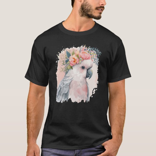 Camiseta Artistic Cockatoo Parrot Bird Flower Crown Pet Bir (Anverso)