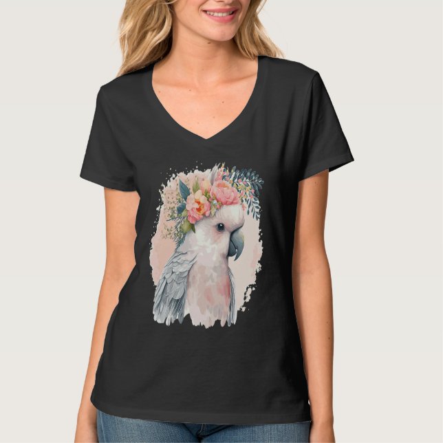 Camiseta Artistic Cockatoo Parrot Bird Flower Crown Pet Bir (Anverso)