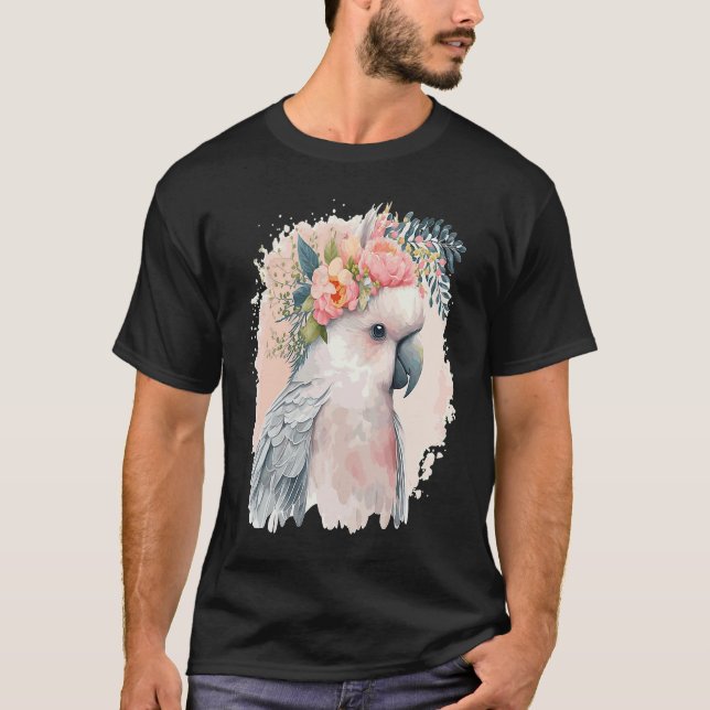 Camiseta Artistic Cockatoo Parrot Bird Flower Crown Pet Bir (Anverso)