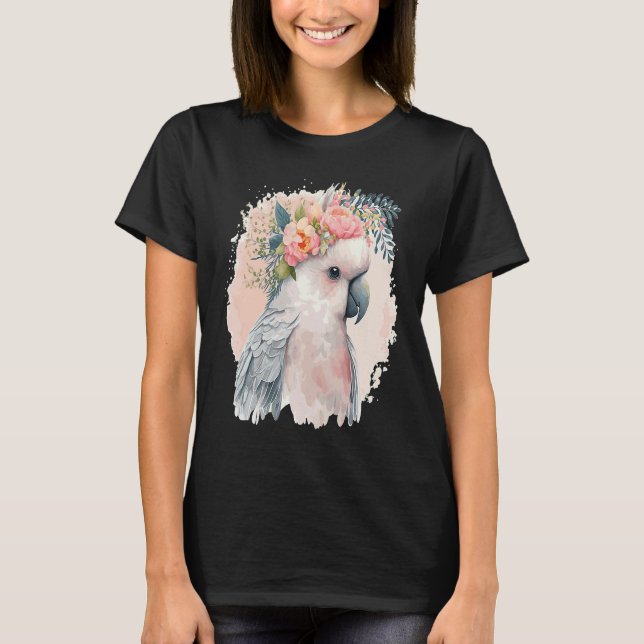 Camiseta Artistic Cockatoo Parrot Bird Flower Crown Pet Bir (Anverso)