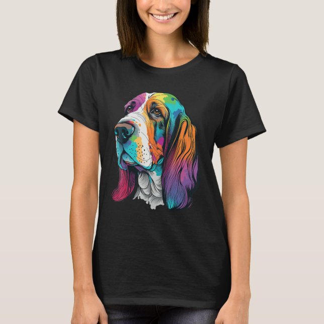 Camiseta Artistic Colorful Pop painted Basset Hound (Anverso)