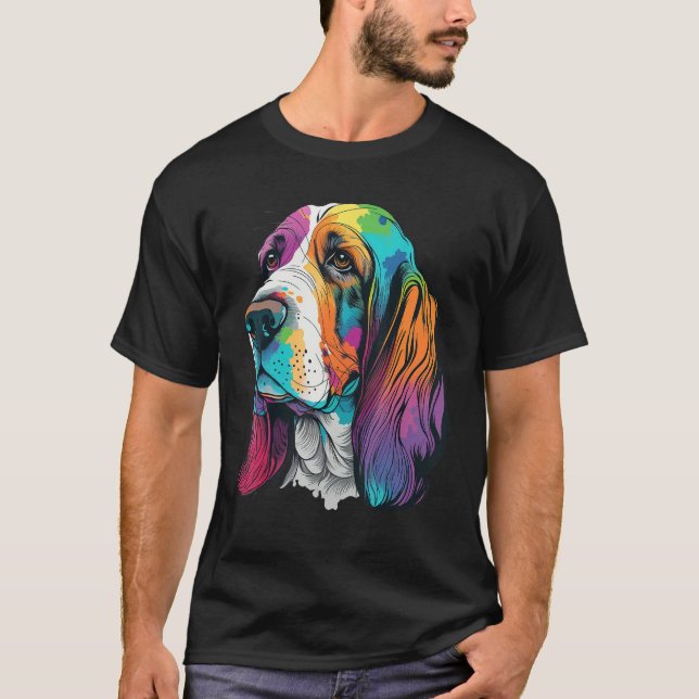 Camiseta Artistic Colorful Pop painted Basset Hound (Anverso)