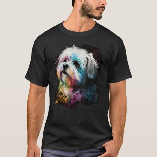 Camiseta Artistic Colorful Pop painted Maltese dog (Anverso)