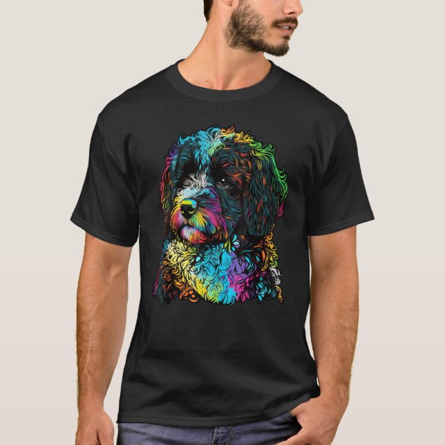 Camiseta Artistic Colorful Pop painted Portuguese Water Dog (Anverso)