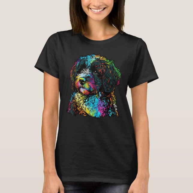 Camiseta Artistic Colorful Pop painted Portuguese Water Dog (Anverso)