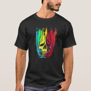 Camiseta Artistic Colorful Skull Wax Drip Pintura Estilo Gr