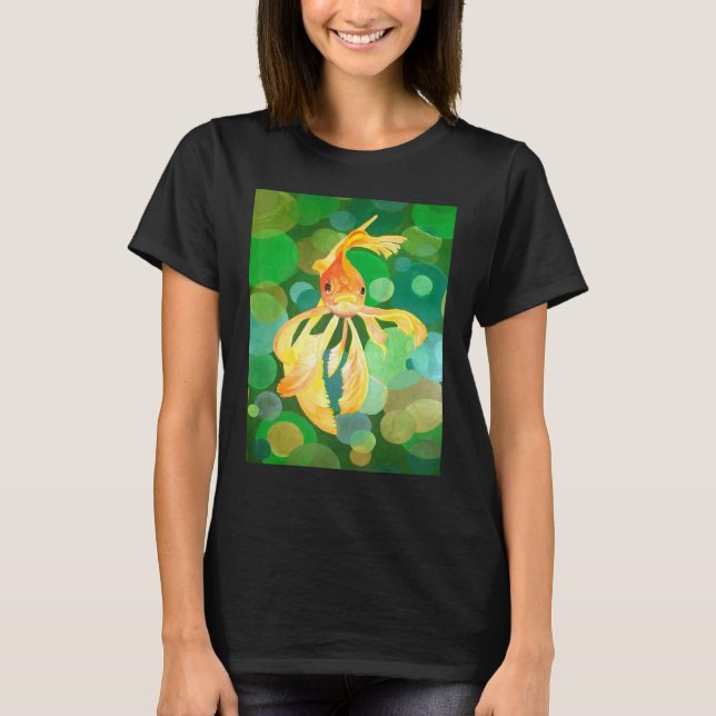 Camiseta Artistic Fancy Goldfish With Green Background Vect (Anverso)