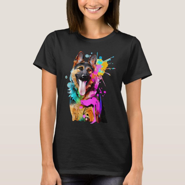 Camiseta Artistic German Shepherd with Paint Splashes (Anverso)