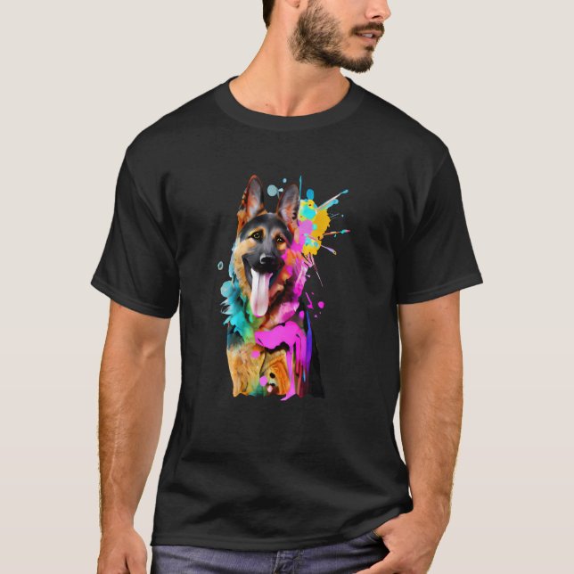 Camiseta Artistic German Shepherd with Paint Splashes (Anverso)