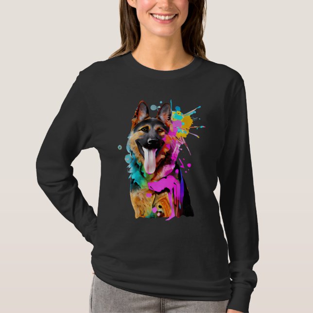Camiseta Artistic German Shepherd with Paint Splashes (Anverso)