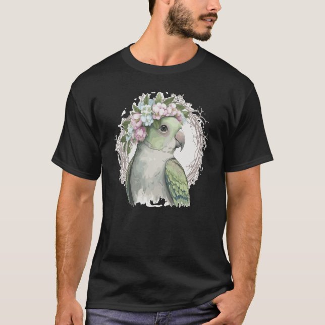 Camiseta Artistic Monk Parakeet Quaker Parrot Bird Flower C (Anverso)