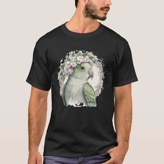 Camiseta Artistic Monk Parakeet Quaker Parrot Bird Flower C (Anverso)