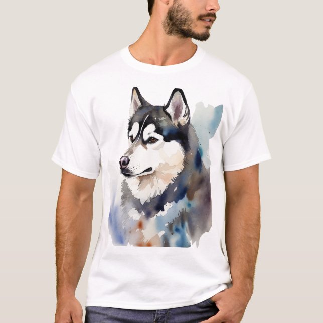 Camiseta Artistic Siberian Husky Watercolor Portrait T-Shir (Anverso)