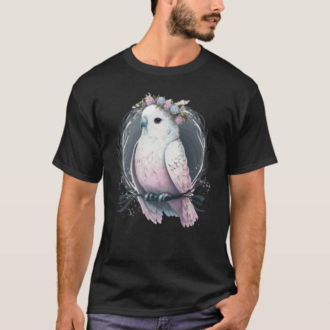 Camiseta Artistic White Parakeet Budgie Bird Flower Crown P (Anverso)