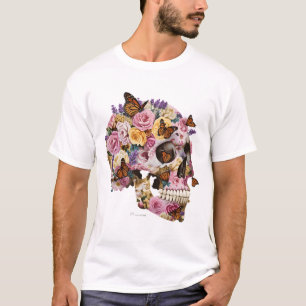 Camiseta Artística Cráneo Floral y Mariposas Monar