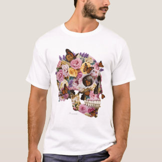 Camiseta Artística Cráneo Floral y Mariposas Monar
