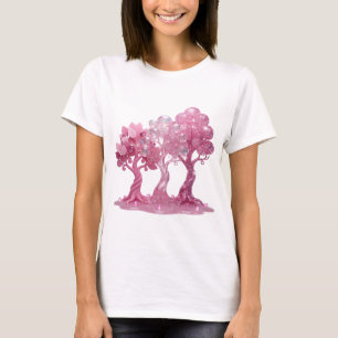 Camiseta artística de árboles brillantes rosa plat