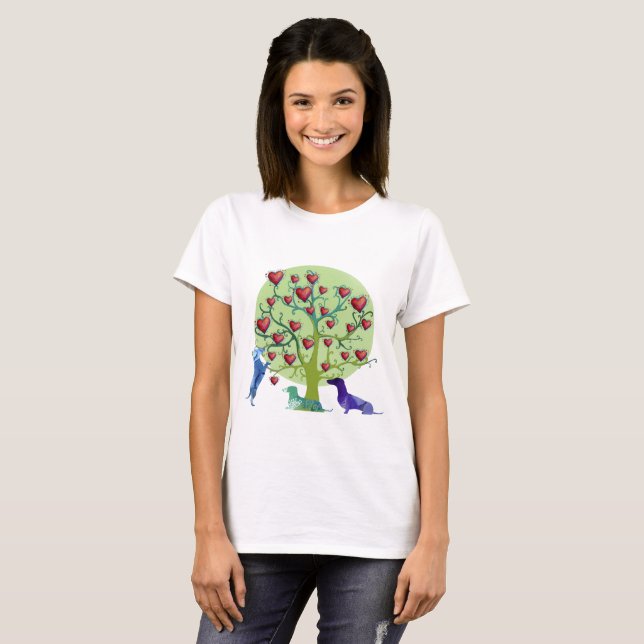 Camiseta artística de Dachshund Hearts Garden (Anverso completo)