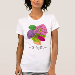 Camiseta artística de la línea de flores brillante