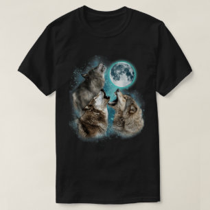 Camiseta artística de lobos aullando en la luna ll