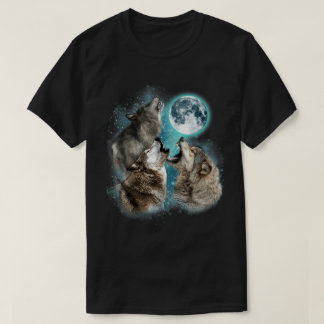 Camiseta artística de lobos aullando en la luna ll