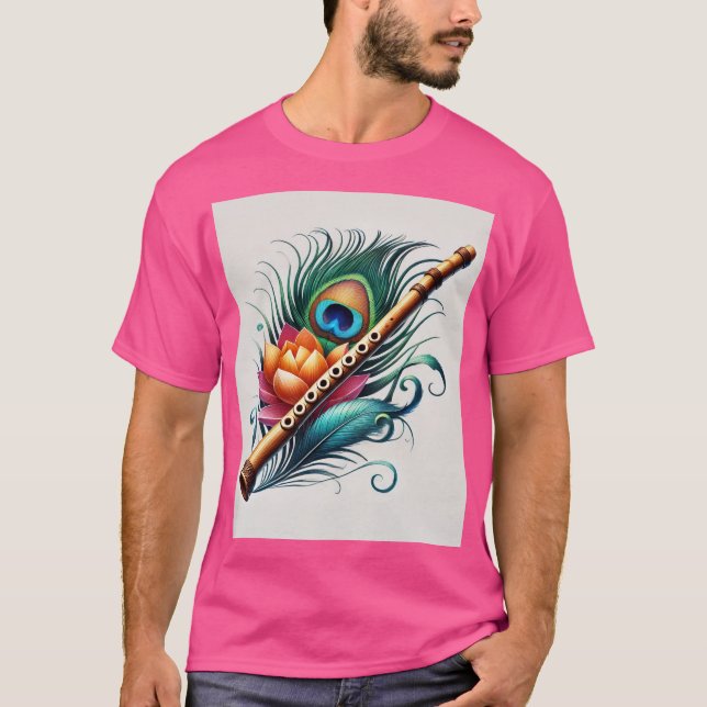 Camiseta artística de plumas de flauta y pavo real (Anverso)
