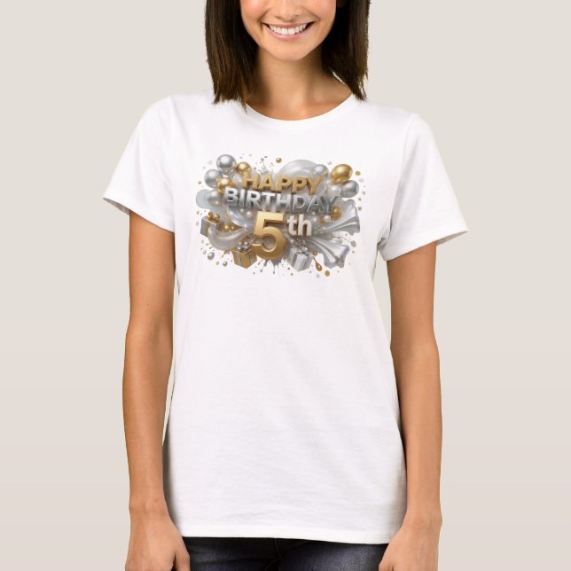 Camiseta artística naranja de FELIZ CUMPLEAÑOS 5º (Anverso)
