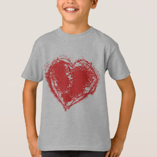 Camiseta artística roja con corazón desgastado par