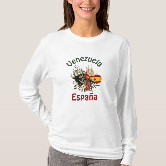 Camiseta  artística Venezuela España – orgullo bicultural (Anverso)