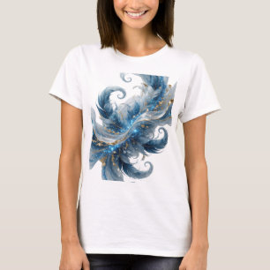 Camiseta Artístico Oro PLUMAS AZULES Y BRILLO DORADO