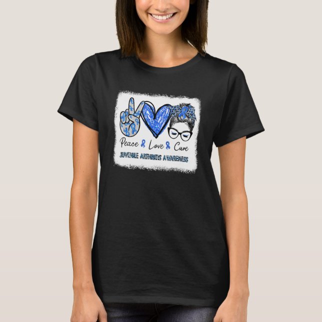 Camiseta Artritis Juvenil Conciencia Cinta Azul Paz Lov (Anverso)