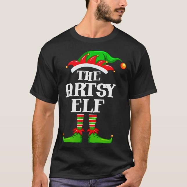 Camiseta Artsy Elf Matching Family Group Christmas Party Py (Anverso)