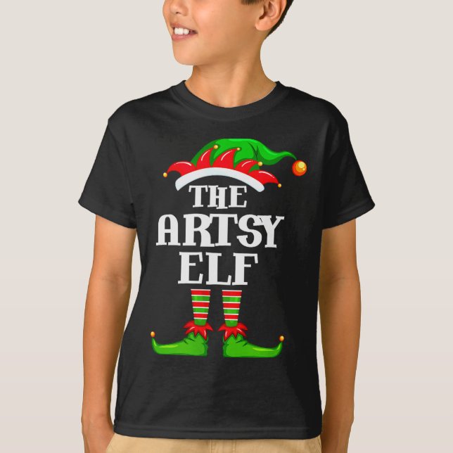 Camiseta Artsy Elf Matching Family Group Christmas Party Py (Anverso)