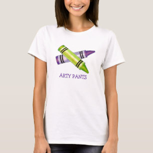 Camiseta Arty Pants Art Teacher Artie Green Purple Crayons