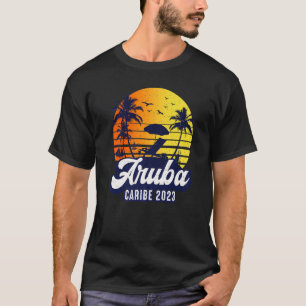 Camiseta Aruba 2023 Caribe Atardecer Playa Retro Premium