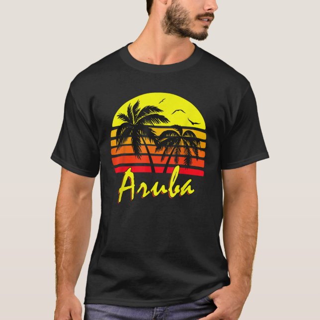 Camiseta Aruba 80 Playa tropical Palm Tree Sunset (Anverso)