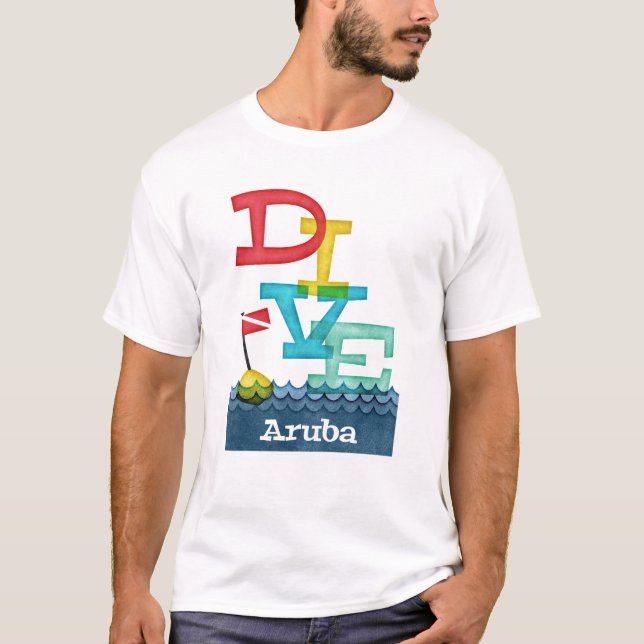 Camiseta Aruba Dive - Colorida Scuba (Anverso)