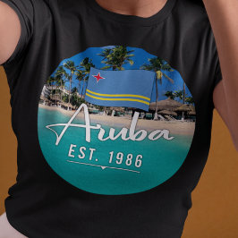 Camiseta "Aruba Este. Playa Con Bandera De 1986"