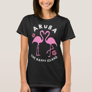 Camiseta Aruba One Happy Island Flamingo and Flowers