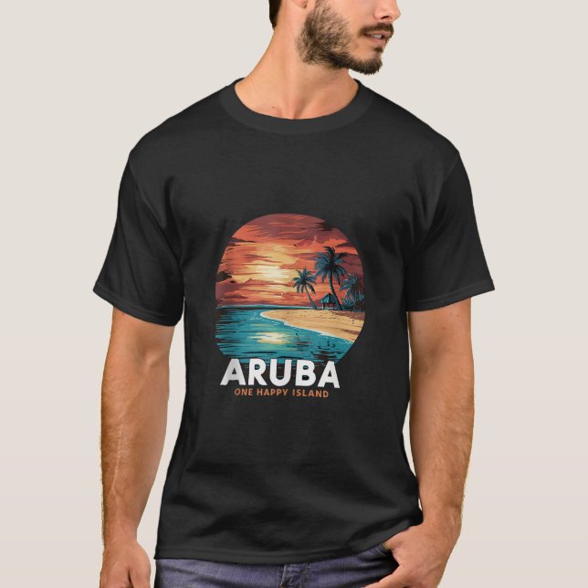 Camiseta Aruba One Happy Island hermosa playa de puesta de  (Anverso)