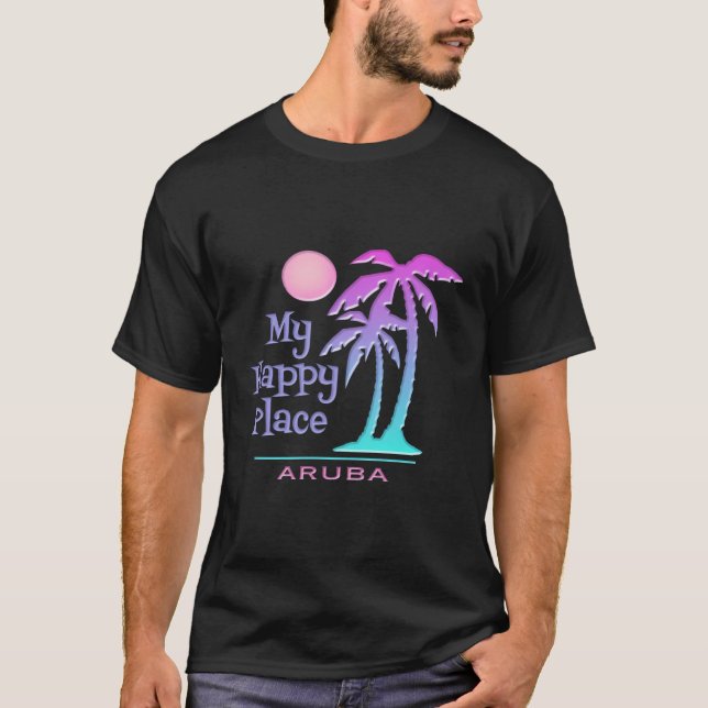 Camiseta Aruba Souvenir Palm Tree Happy Beach Sun (Anverso)