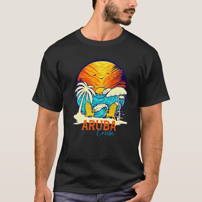 Camiseta Aruba Sunset Beach Caribe Vacaciones Familia Parej (Anverso)