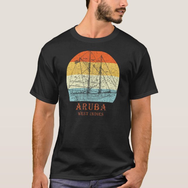 Camiseta Aruba West Indies Vintage Blueprint Sailboat Vacat (Anverso)