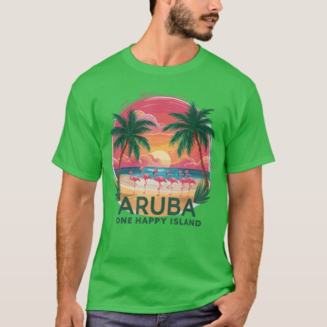 Camiseta Arubas One Happy Island hermosa playa de atardecer (Anverso)