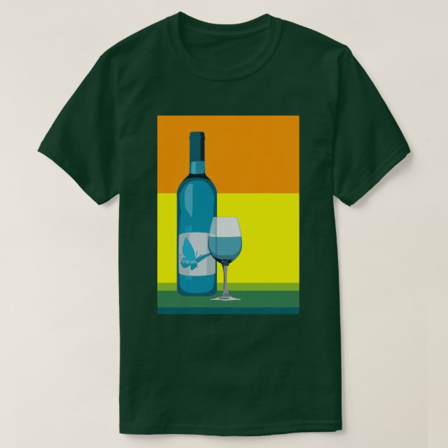 Camiseta asador: copa de vino pop y botella (Diseño del anverso)