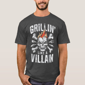 Camiseta Asando Como un Villano Barbacoa BBQ Divertido Papá