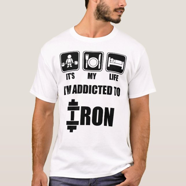 Camiseta Ascensor, Comer, Dormir - Adicto Al Hierro - Aloja (Anverso)