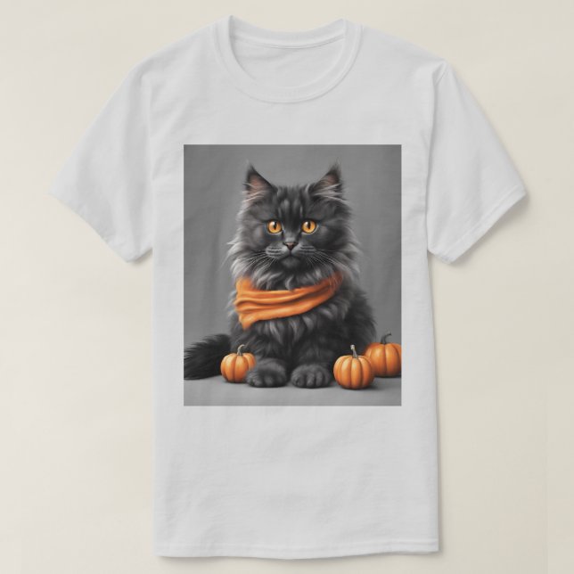 Camiseta Ash de Gato Gris Fluffy Halloween (Diseño del anverso)