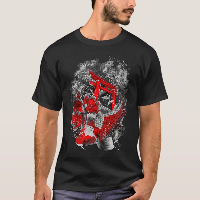 Camiseta Asia Koi Fish Lotus Flower Temple Sakura Water Lil (Anverso)